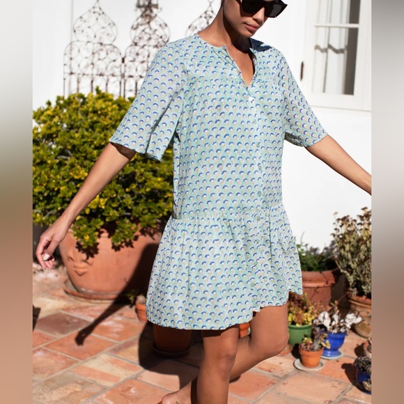 Emerson Fry Amelia Button Mini Dress Crescent Flower Kashmir Cotton | XS / S - Picture 1 of 8